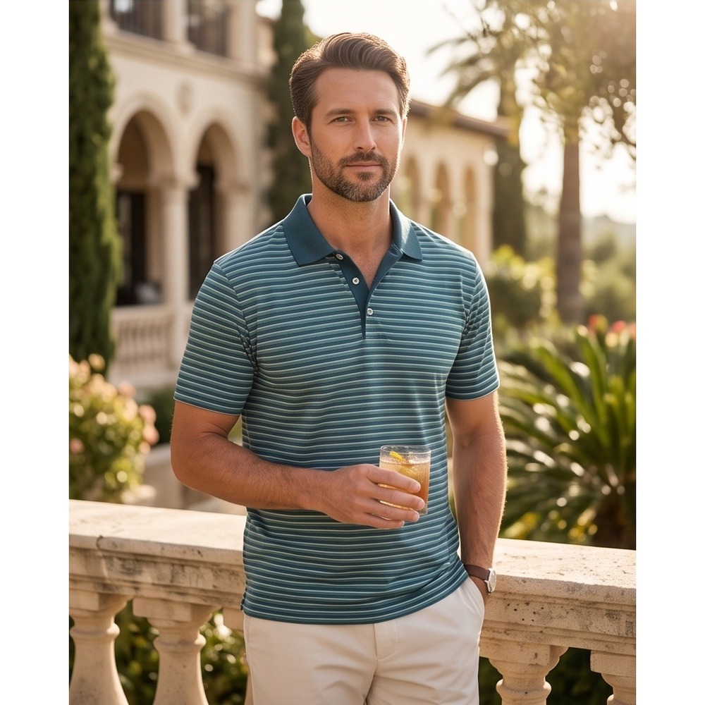 Adidas Mens Striped Polo Shirt Green Blue Idaho Governors Cup Golf Top 2016